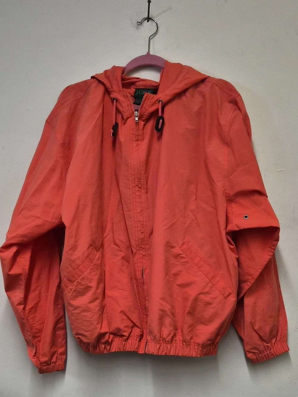 J. Crew Coral Hooded Windbreaker Jacket Size XL